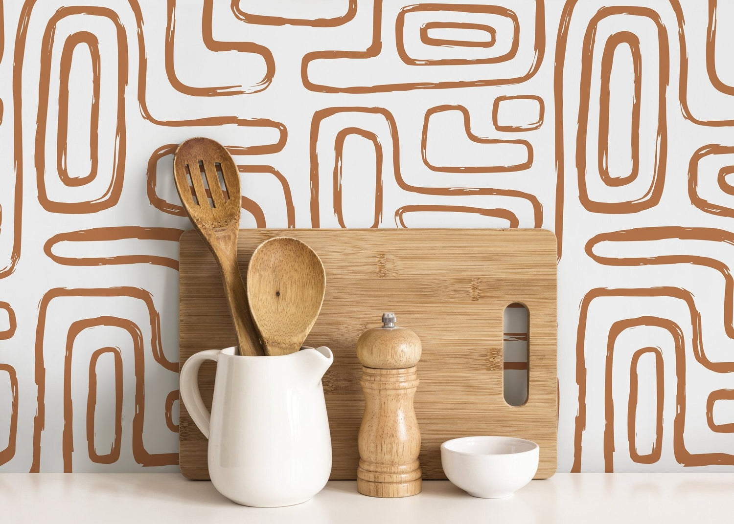 Seamless Rounded Lines Wallpaper Peel and Stick Removable Repositionable Brown Minimalist Light Abstract Brush Strokes Boho Moderne - ZAAE - WallTrend