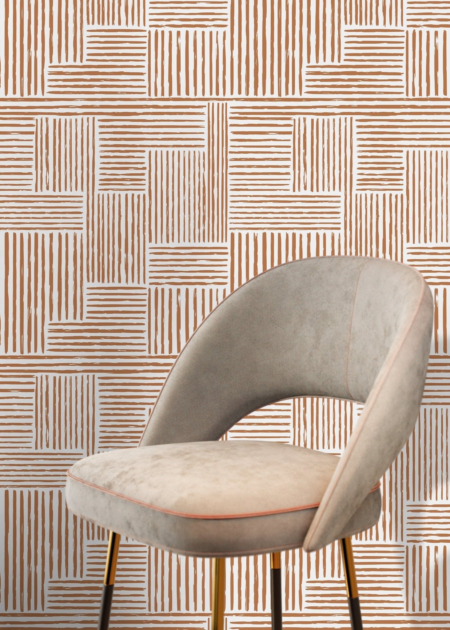 Seamless Rounded Lines Wallpaper Peel and Stick Removable Repositionable Brown Minimalist Light Abstract Brush Strokes Boho Moderne - ZAAH - WallTrend