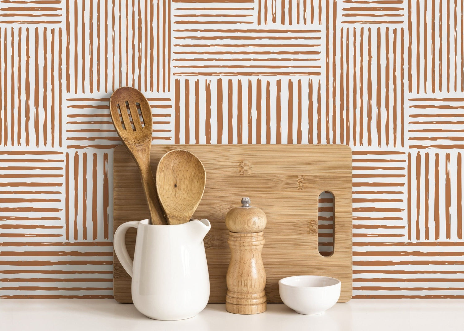 Seamless Rounded Lines Wallpaper Peel and Stick Removable Repositionable Brown Minimalist Light Abstract Brush Strokes Boho Moderne - ZAAH - WallTrend