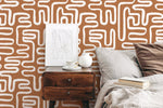 Seamless Rounded Lines Wallpaper Peel and Stick Removable Repositionable Brown Minimalist Light Abstract Brush Strokes Boho Moderne - ZAAJ - WallTrend