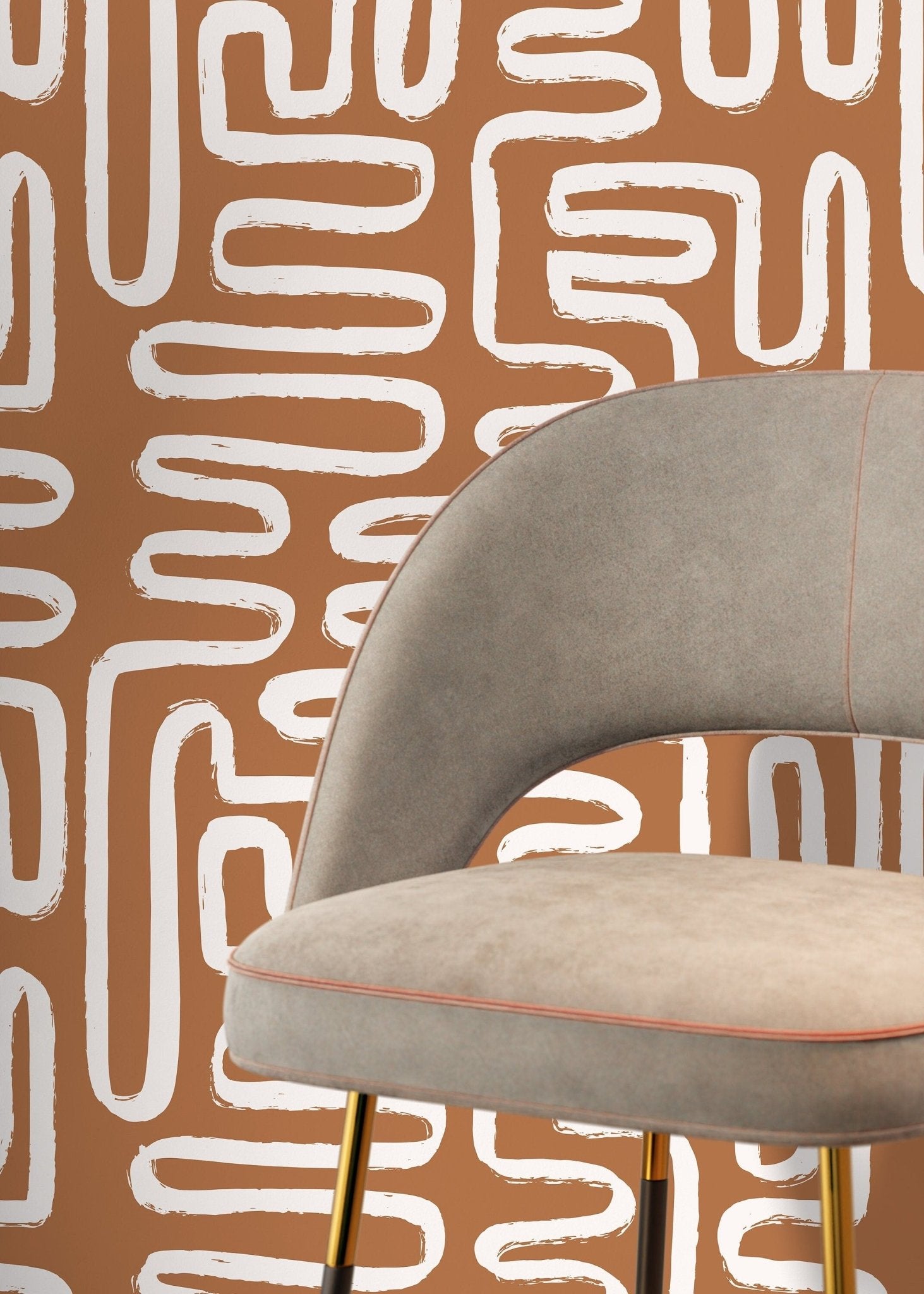 Seamless Rounded Lines Wallpaper Peel and Stick Removable Repositionable Brown Minimalist Light Abstract Brush Strokes Boho Moderne - ZAAJ - WallTrend