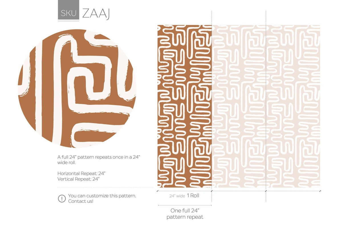 Seamless Rounded Lines Wallpaper Peel and Stick Removable Repositionable Brown Minimalist Light Abstract Brush Strokes Boho Moderne - ZAAJ - WallTrend