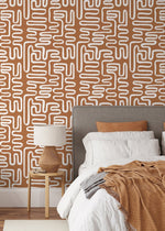 Seamless Rounded Lines Wallpaper Peel and Stick Removable Repositionable Brown Minimalist Light Abstract Brush Strokes Boho Moderne - ZAAJ - WallTrend