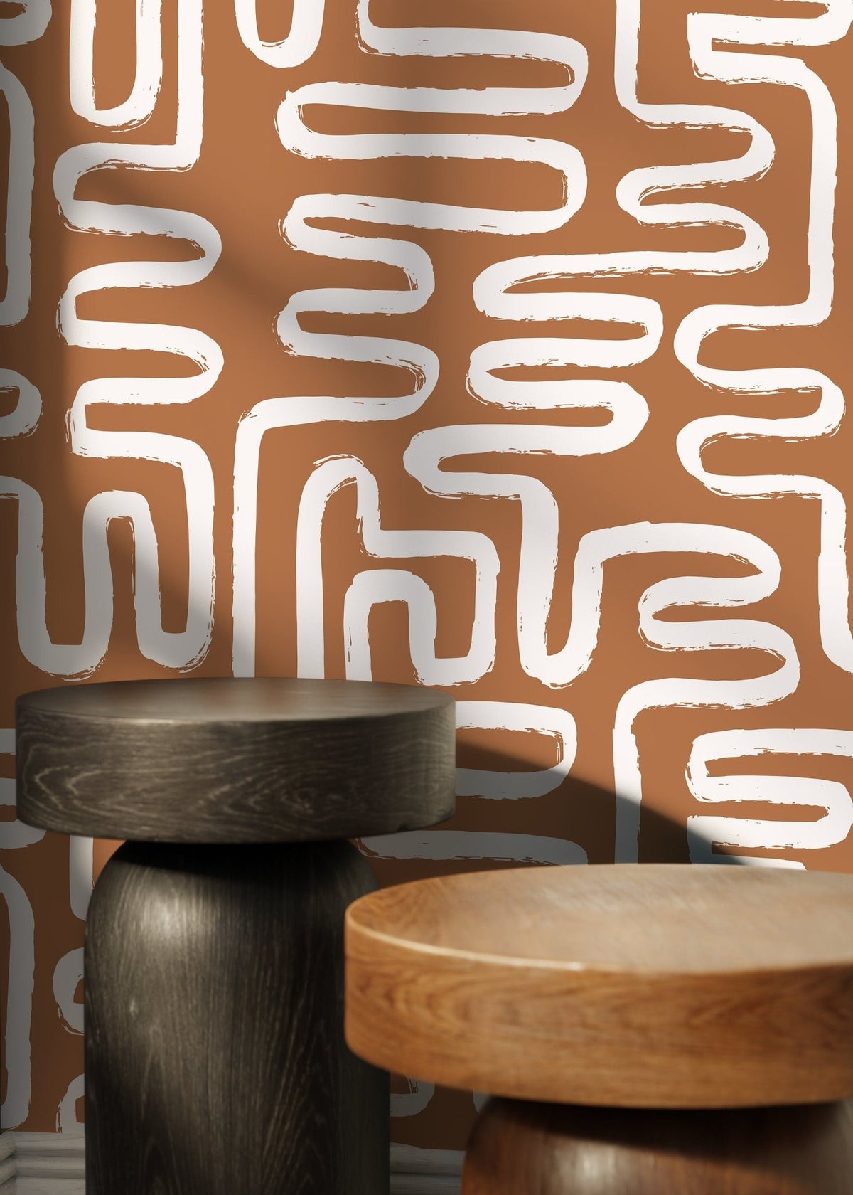 Seamless Rounded Lines Wallpaper Peel and Stick Removable Repositionable Brown Minimalist Light Abstract Brush Strokes Boho Moderne - ZAAJ - WallTrend