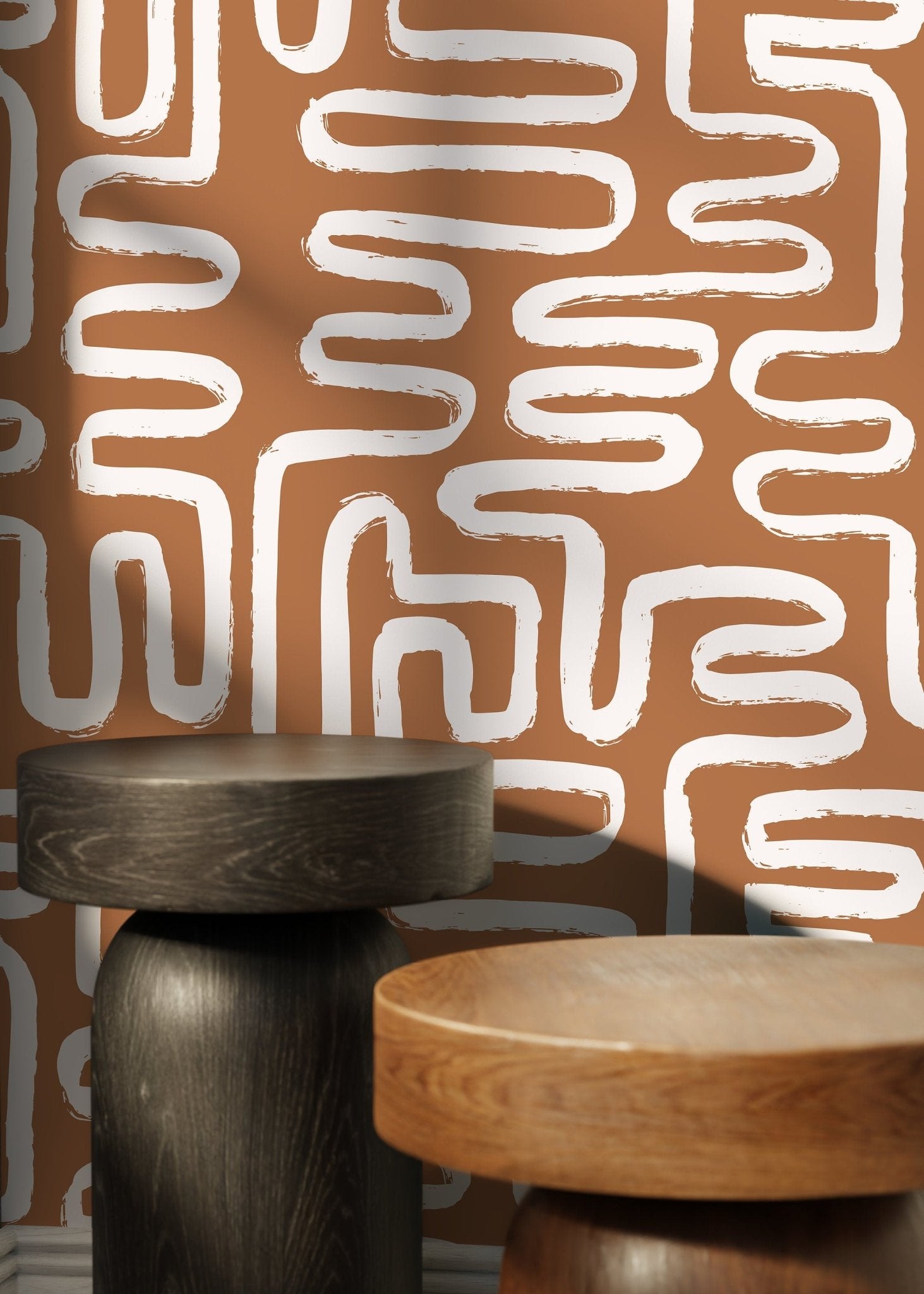 Seamless Rounded Lines Wallpaper Peel and Stick Removable Repositionable Brown Minimalist Light Abstract Brush Strokes Boho Moderne - ZAAJ - WallTrend