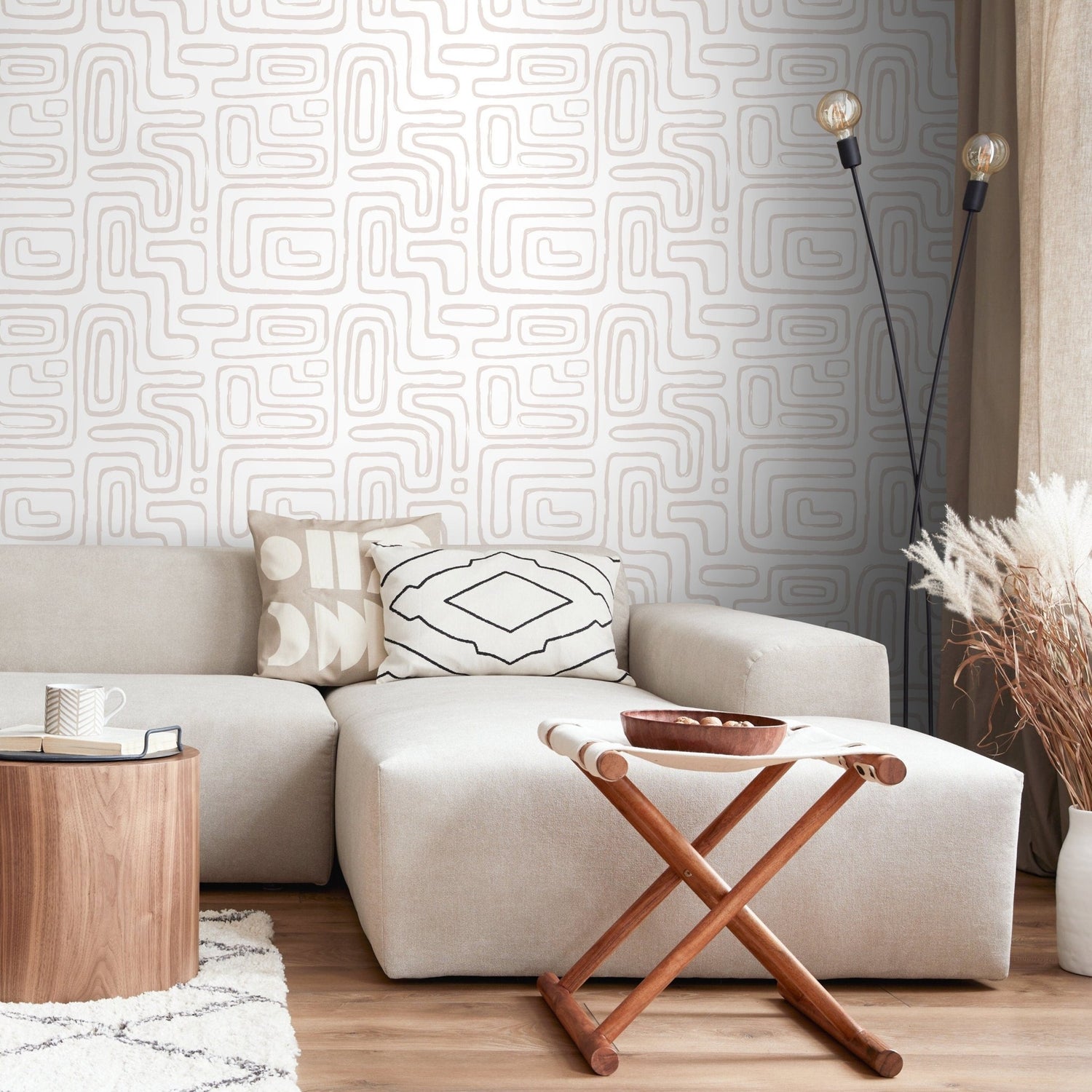 Seamless Rounded Lines Wallpaper Peel and Stick Removable Repositionable Neutral Minimalist Light Abstract Brush Strokes Boho Moderne - ZAAF - WallTrend