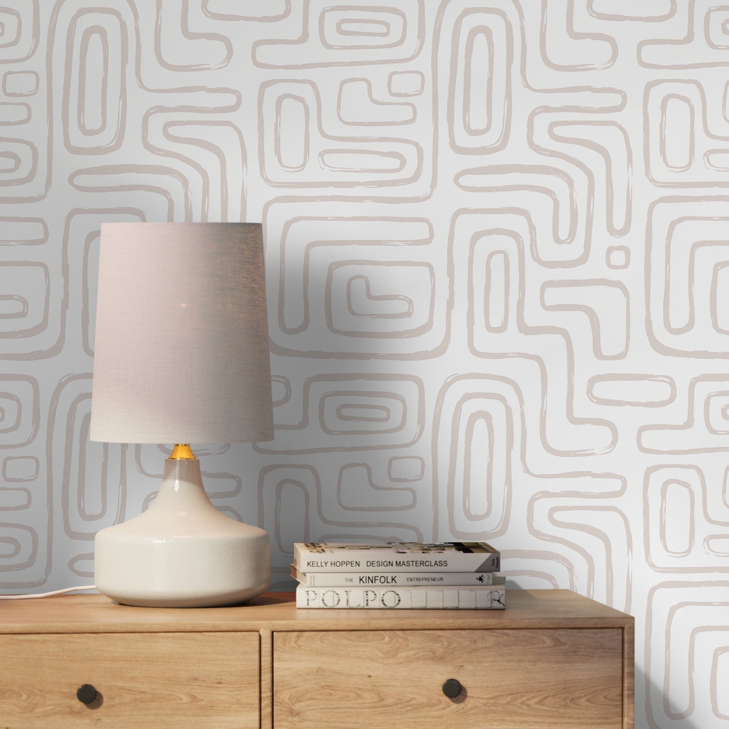 Seamless Rounded Lines Wallpaper Peel and Stick Removable Repositionable Neutral Minimalist Light Abstract Brush Strokes Boho Moderne - ZAAF - WallTrend