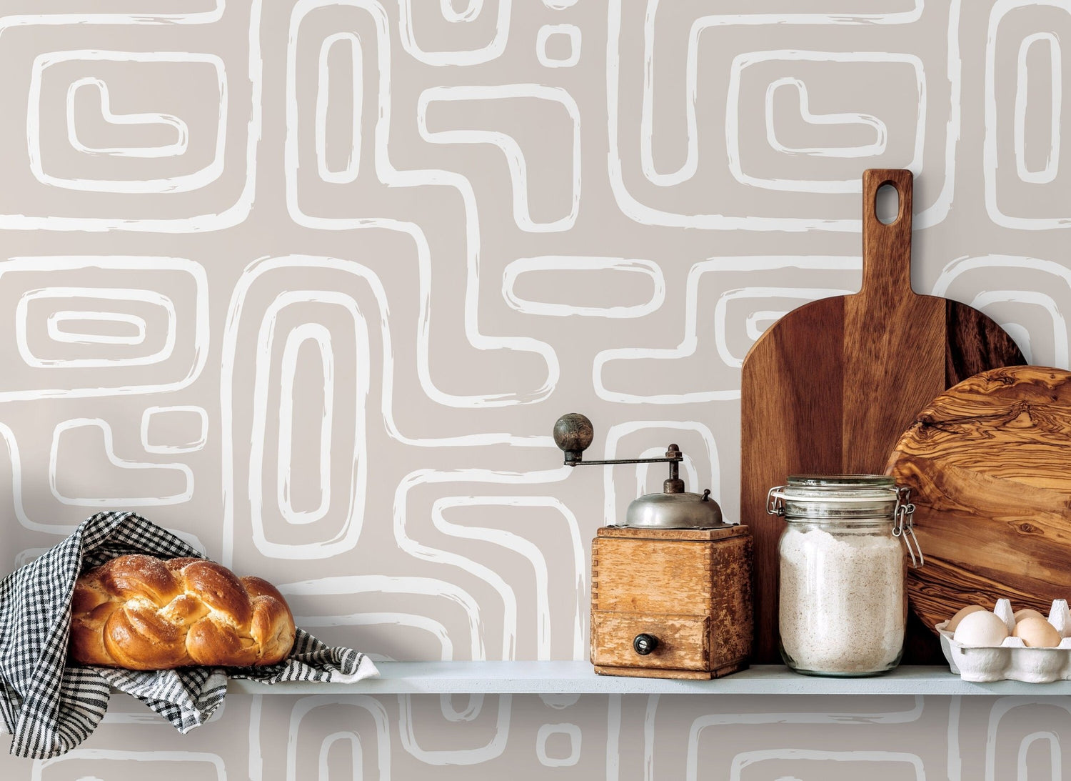 Seamless Rounded Lines Wallpaper Peel and Stick Removable Repositionable Neutral Minimalist Light Abstract Brush Strokes Boho Moderne - ZAAG - WallTrend