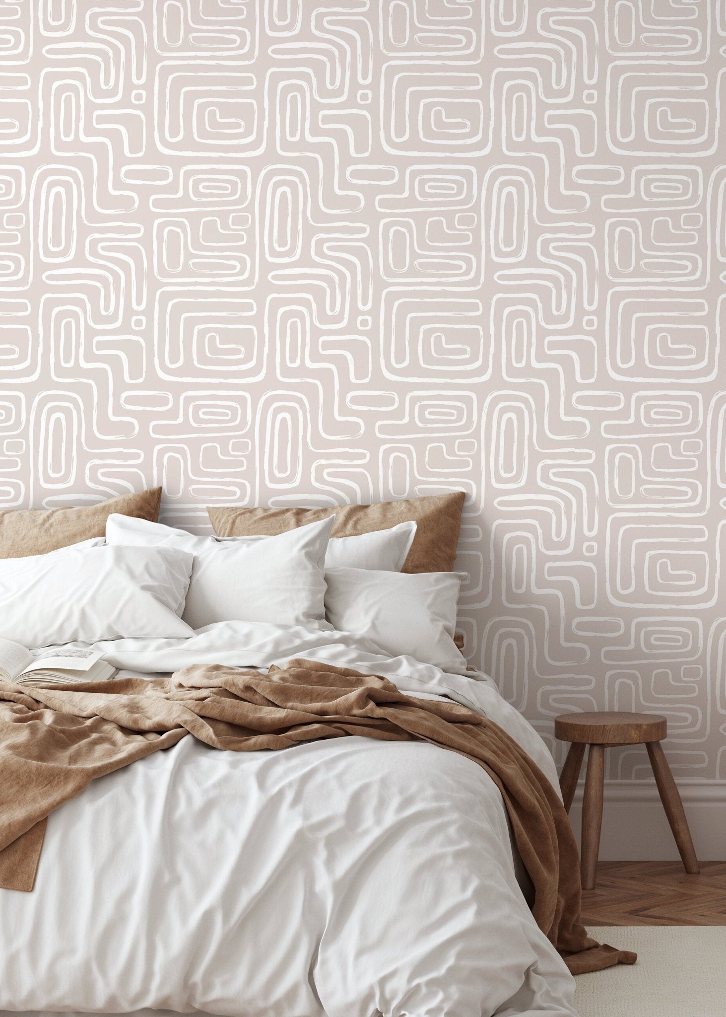 Seamless Rounded Lines Wallpaper Peel and Stick Removable Repositionable Neutral Minimalist Light Abstract Brush Strokes Boho Moderne - ZAAG - WallTrend