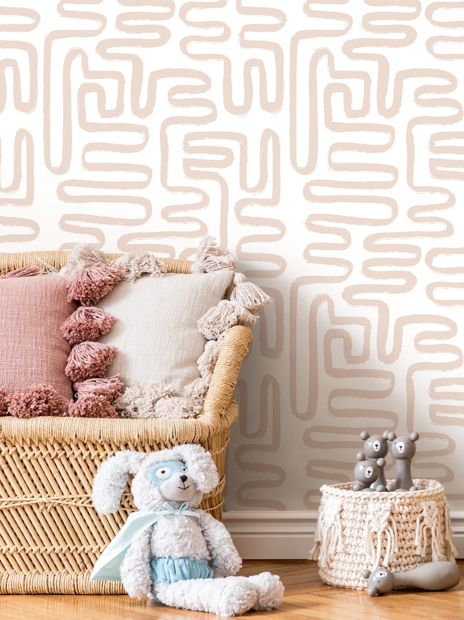 Seamless Rounded Lines Wallpaper Peel and Stick Removable Repositionable Neutral Minimalist Light Abstract Brush Strokes Boho Moderne - ZAAW - WallTrend