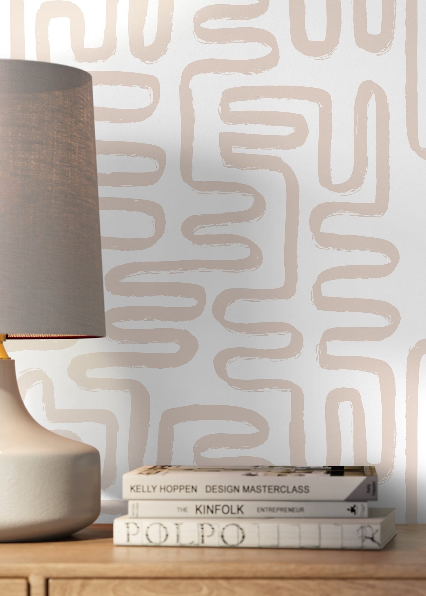 Seamless Rounded Lines Wallpaper Peel and Stick Removable Repositionable Neutral Minimalist Light Abstract Brush Strokes Boho Moderne - ZAAW - WallTrend