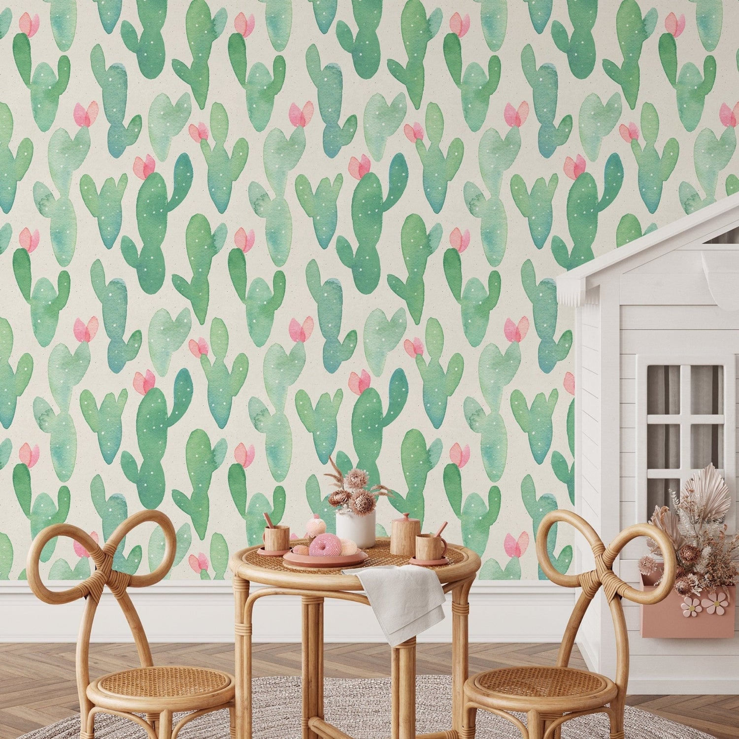 Self - adhesive Removable Wallpaper, Cactus Wallpaper, Peel and Stick Fabric Wallpaper, Custom Design Wall Mural, Wallpaper Opuntia - A318 - WallTrend