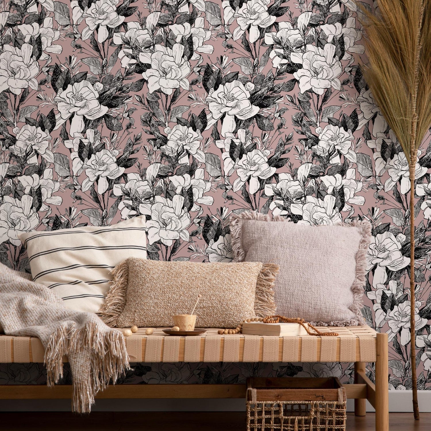 Self - adhesive Removable Wallpaper, Floral Wallpaper, Peel and Stick Fabric Wallpaper, Custom Design Wall Mural, Wallpaper - B648 - WallTrend