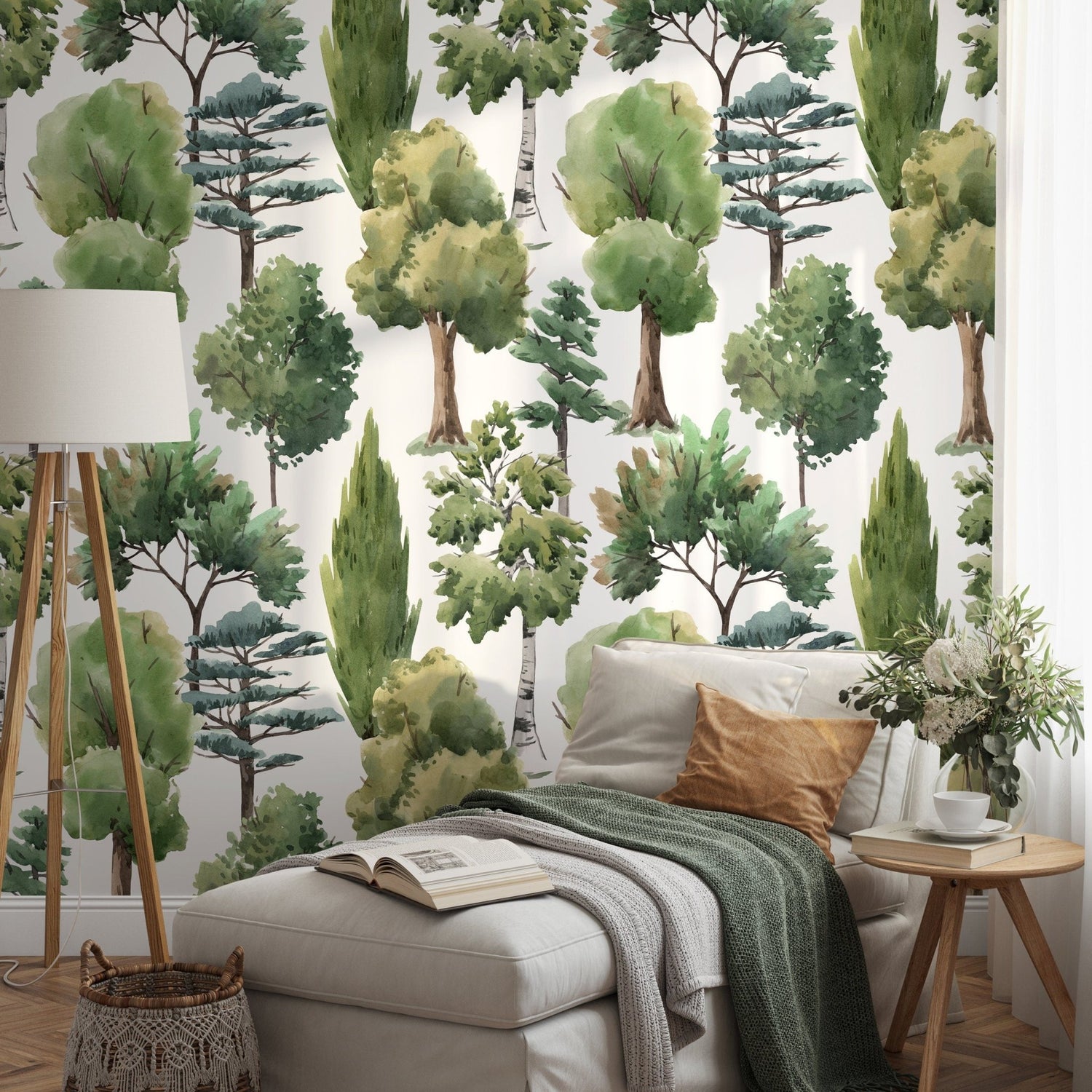 Serene Arboreal Watercolor Wallpaper - A687 - WallTrend