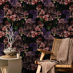 Skull and Butterfly Wallpaper Dark Floral Wallpaper Peel and Stick and Traditional Wallpaper - D898 - WallTrend