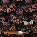 Skull and Butterfly Wallpaper Dark Floral Wallpaper Peel and Stick and Traditional Wallpaper - D898 - WallTrend