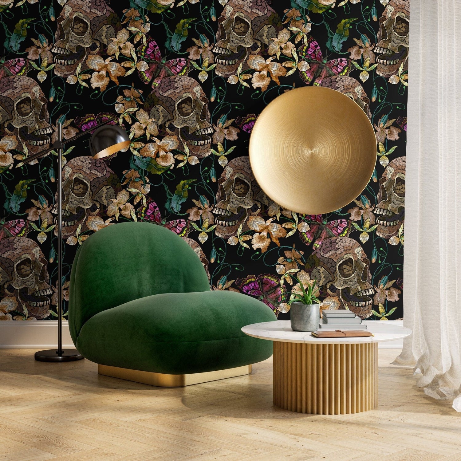 Skull and Butterfly Wallpaper Maximalist Wallpaper Peel and Stick and Traditional Wallpaper - D897 - WallTrend