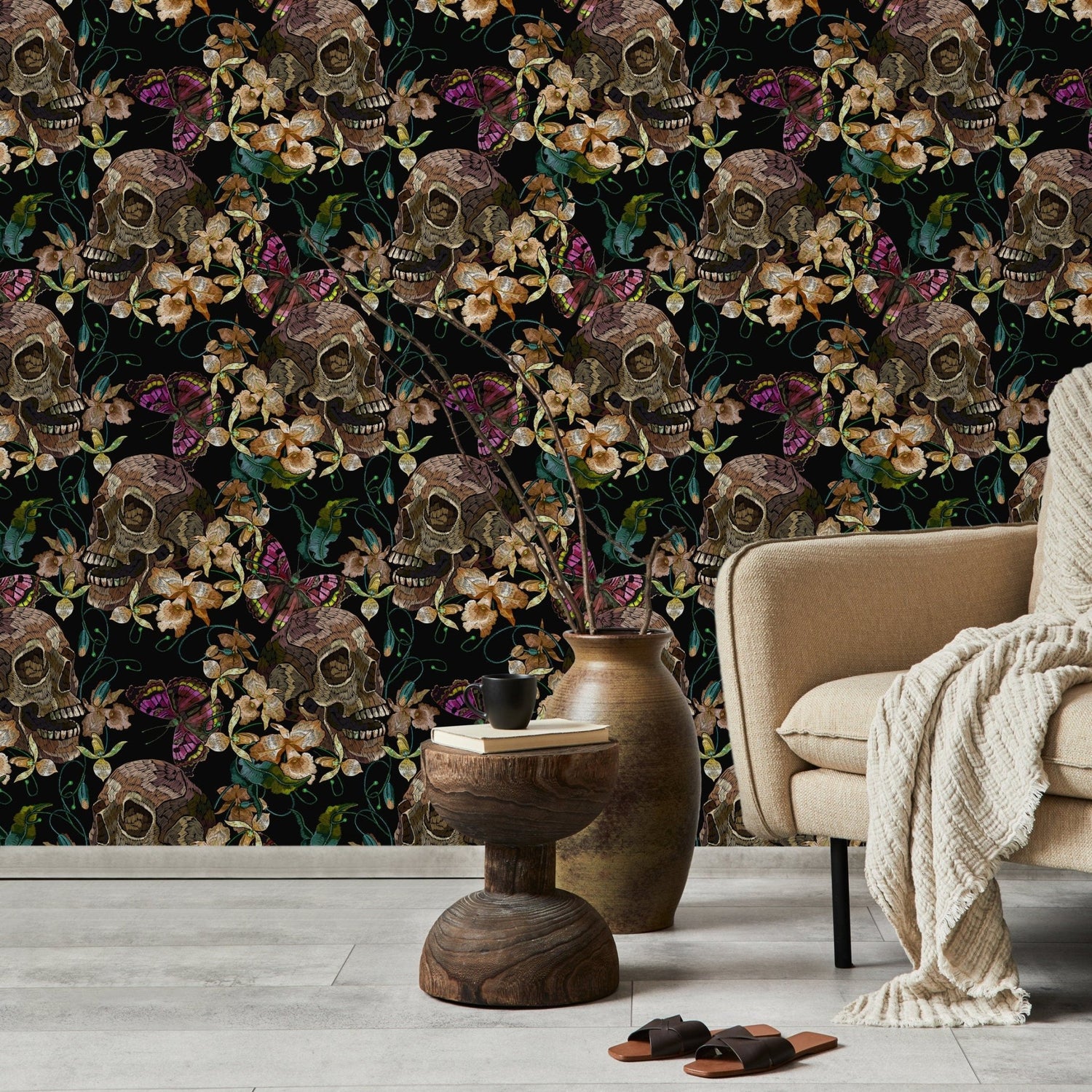 Skull and Butterfly Wallpaper Maximalist Wallpaper Peel and Stick and Traditional Wallpaper - D897 - WallTrend