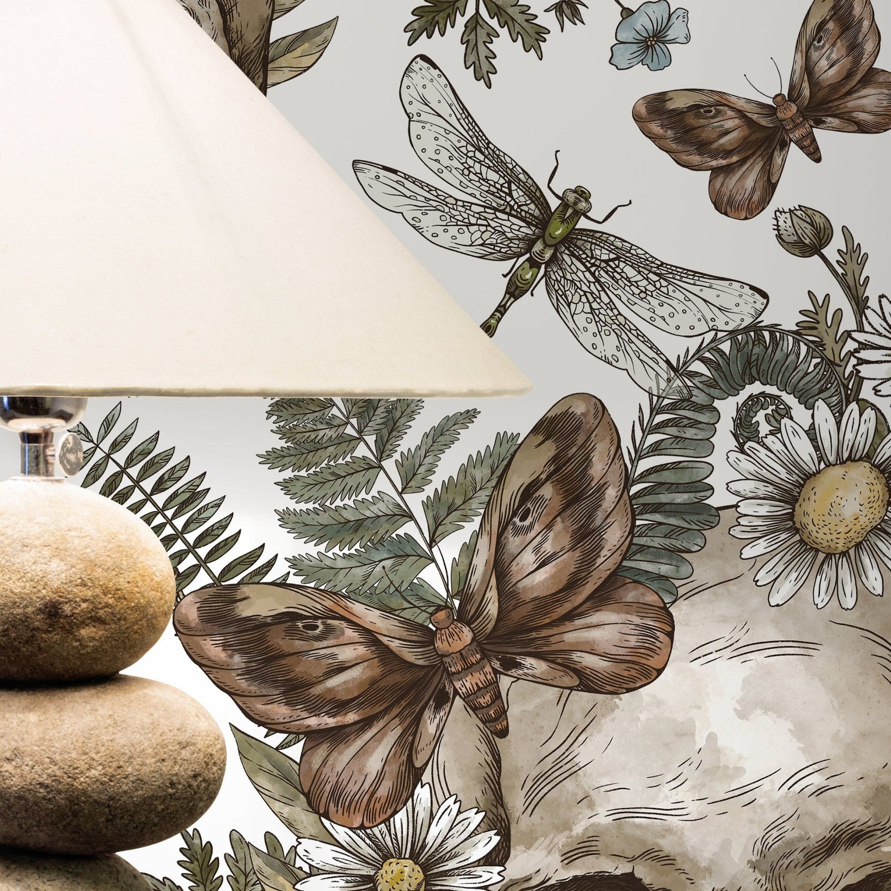 Skull Floral Motif Wallpaper - D828 - WallTrend