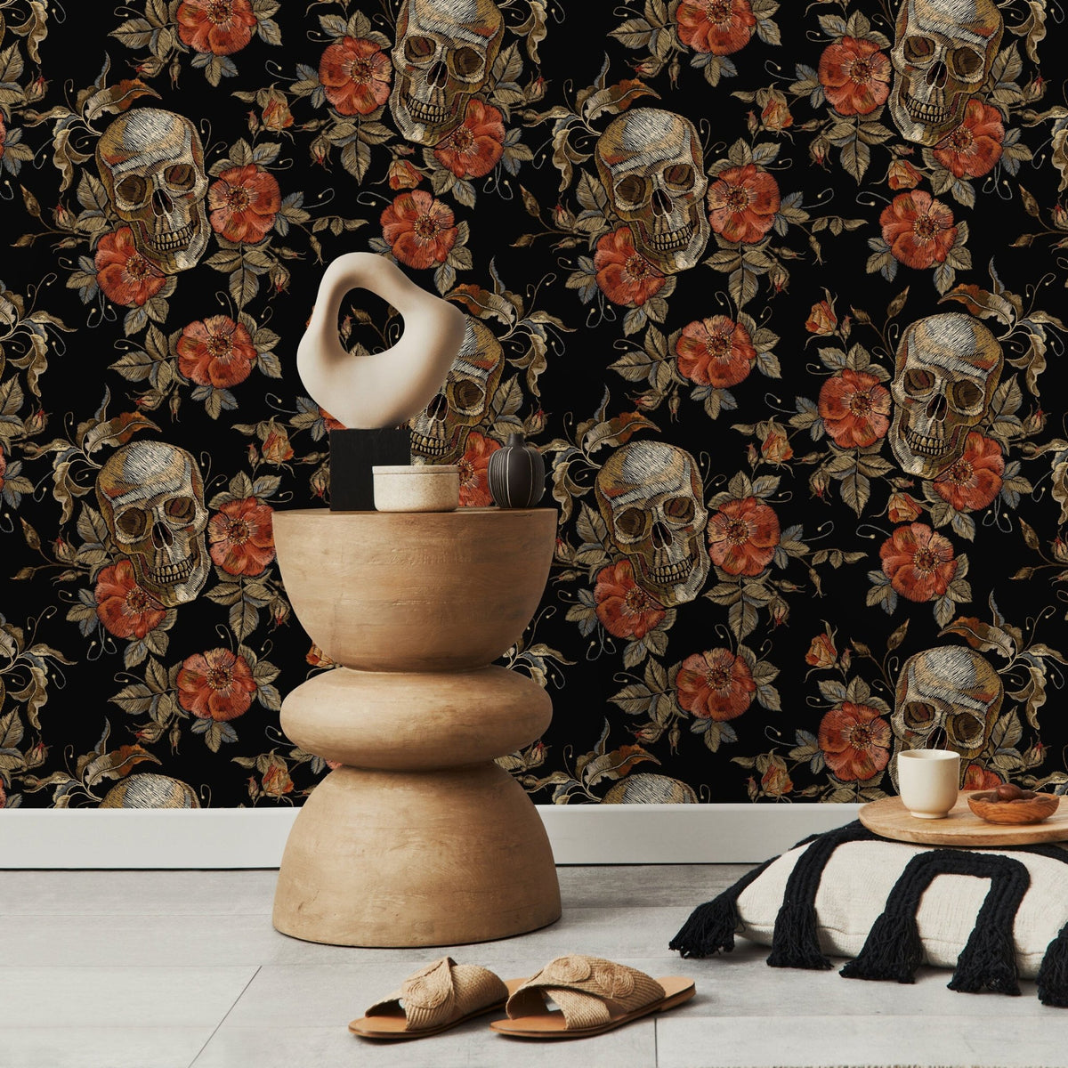 Skull Wallpaper Dark Roses Wallpaper Peel and Stick and Traditional Wallpaper - D889 - WallTrend
