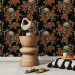 Skull Wallpaper Dark Roses Wallpaper Peel and Stick and Traditional Wallpaper - D889 - WallTrend