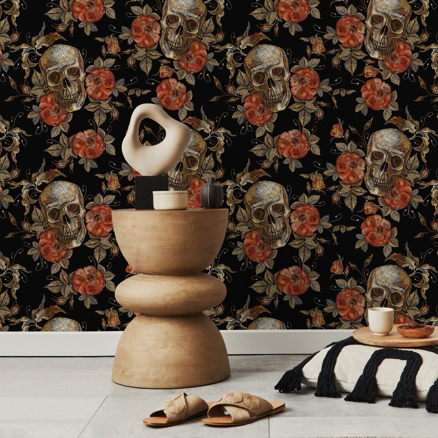 Skull Wallpaper Dark Roses Wallpaper Peel and Stick and Traditional Wallpaper - D889 - WallTrend