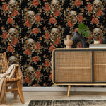 Skull Wallpaper Dark Roses Wallpaper Peel and Stick and Traditional Wallpaper - D889 - WallTrend