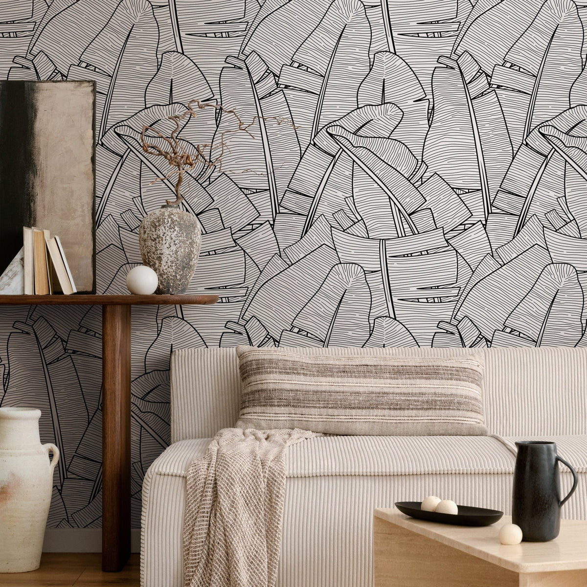 Sleek Monochrome Foliage Wallpaper - A961 - WallTrend