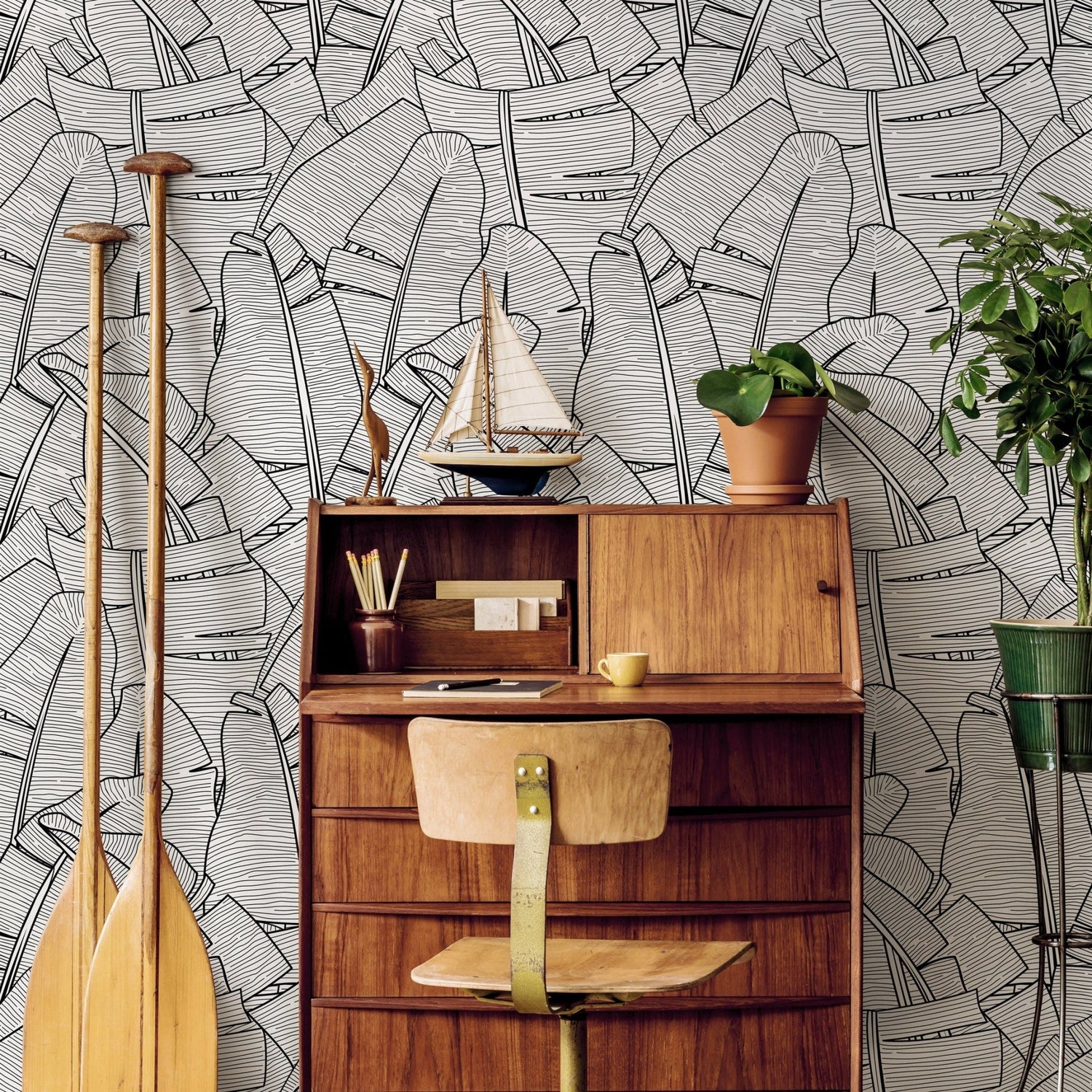Sleek Monochrome Foliage Wallpaper - A961 - WallTrend