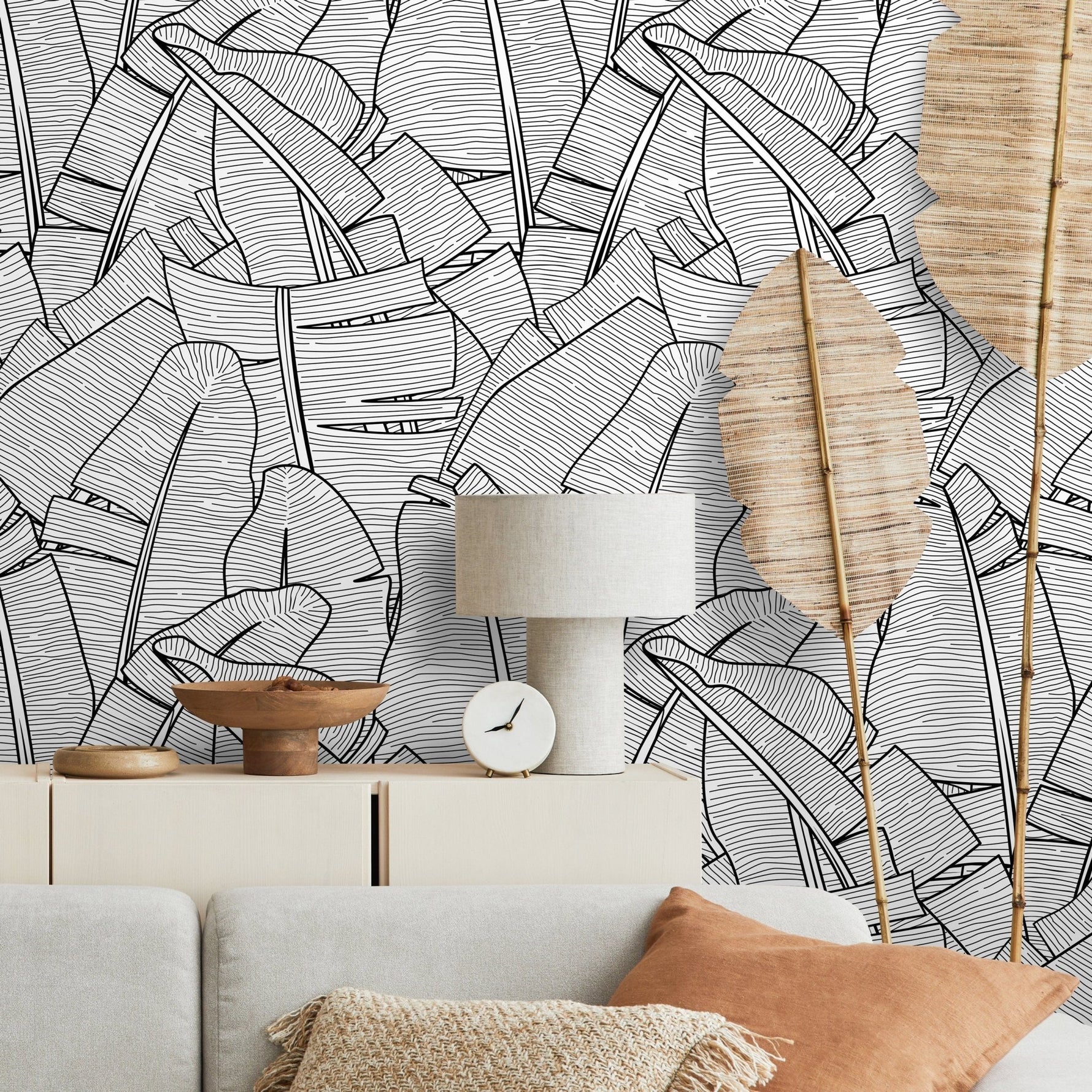 Sleek Monochrome Foliage Wallpaper - A961 - WallTrend
