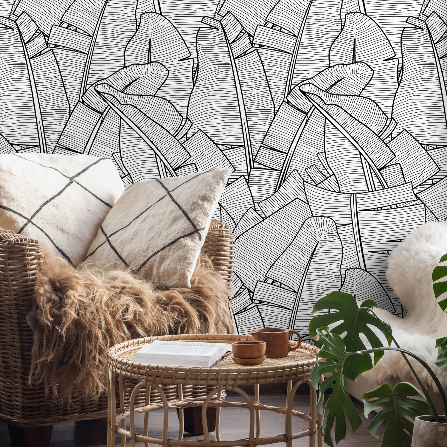 Sleek Monochrome Foliage Wallpaper - A961 - WallTrend