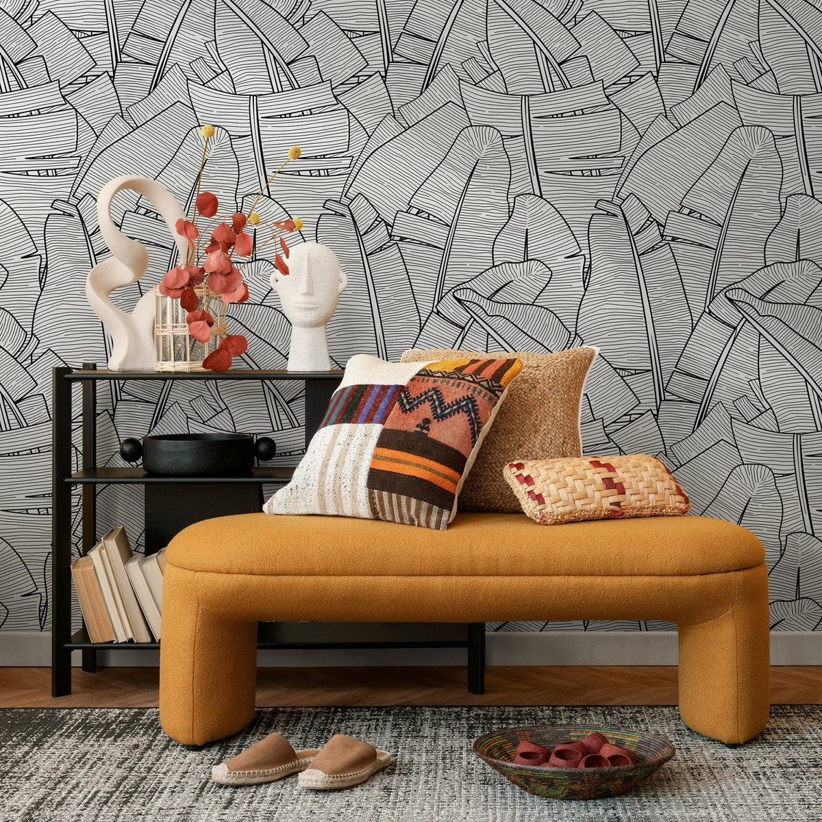 Sleek Monochrome Foliage Wallpaper - A961 - WallTrend