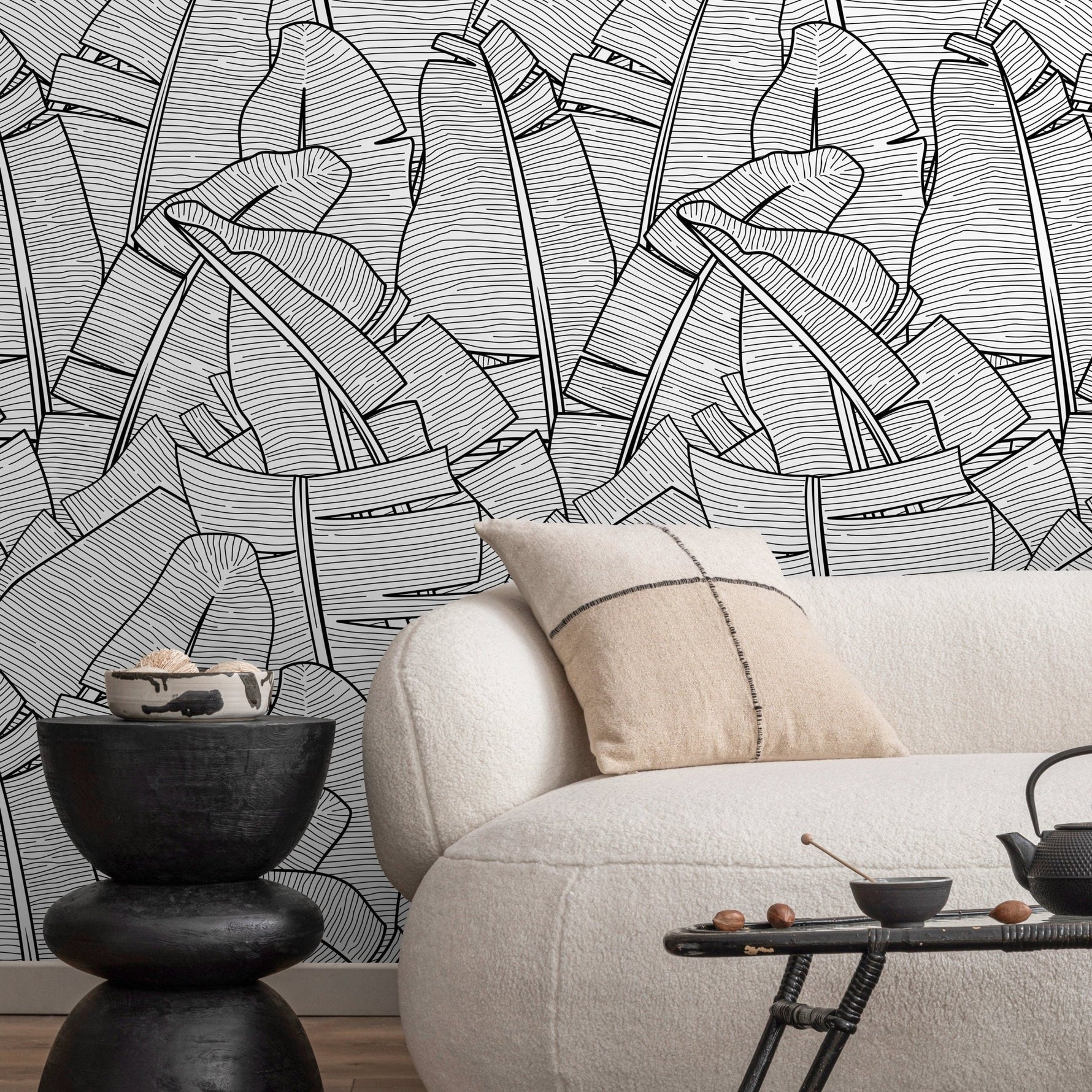 Sleek Monochrome Foliage Wallpaper - A961 - WallTrend