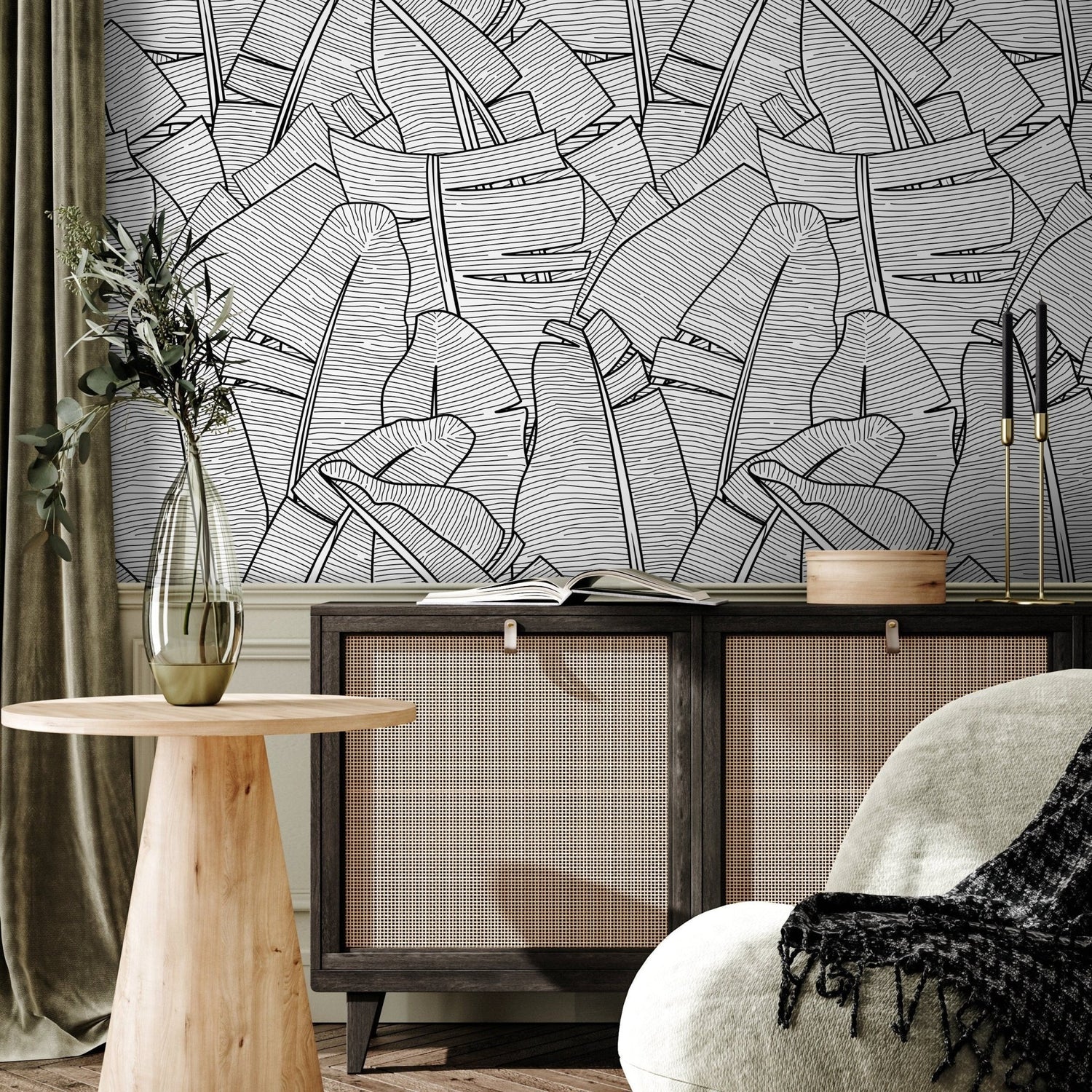 Sleek Monochrome Foliage Wallpaper - A961 - WallTrend