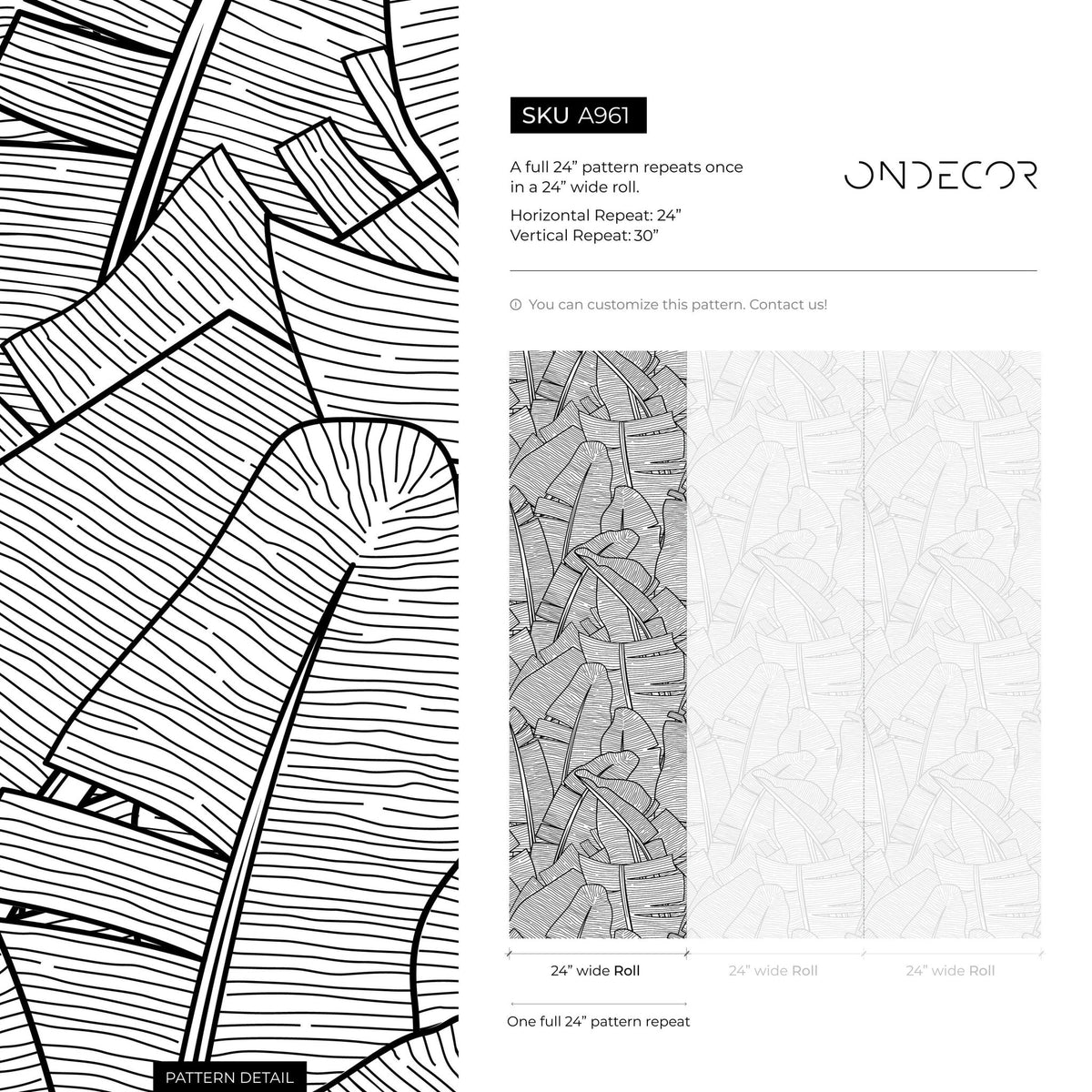 Sleek Monochrome Foliage Wallpaper - A961 - WallTrend