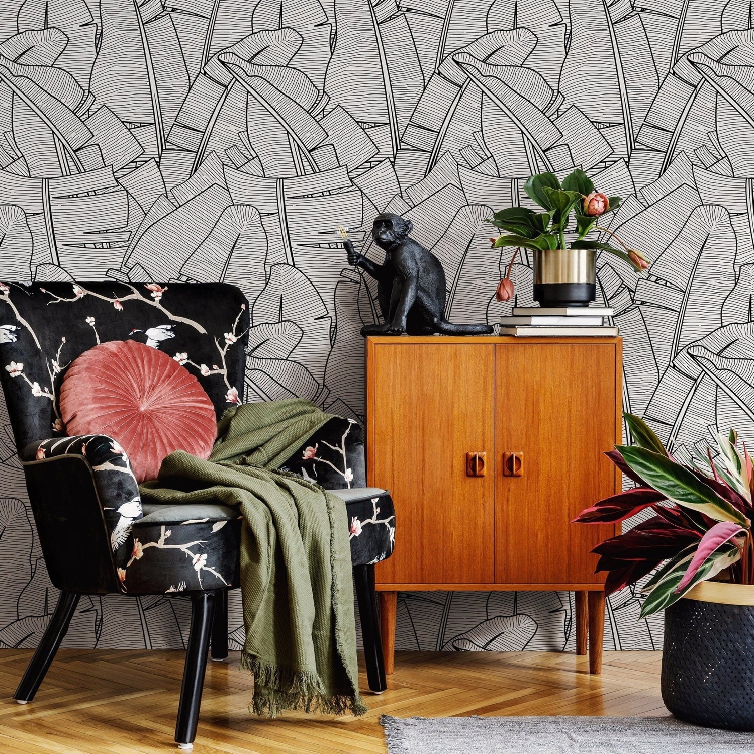 Sleek Monochrome Foliage Wallpaper - A961 - WallTrend