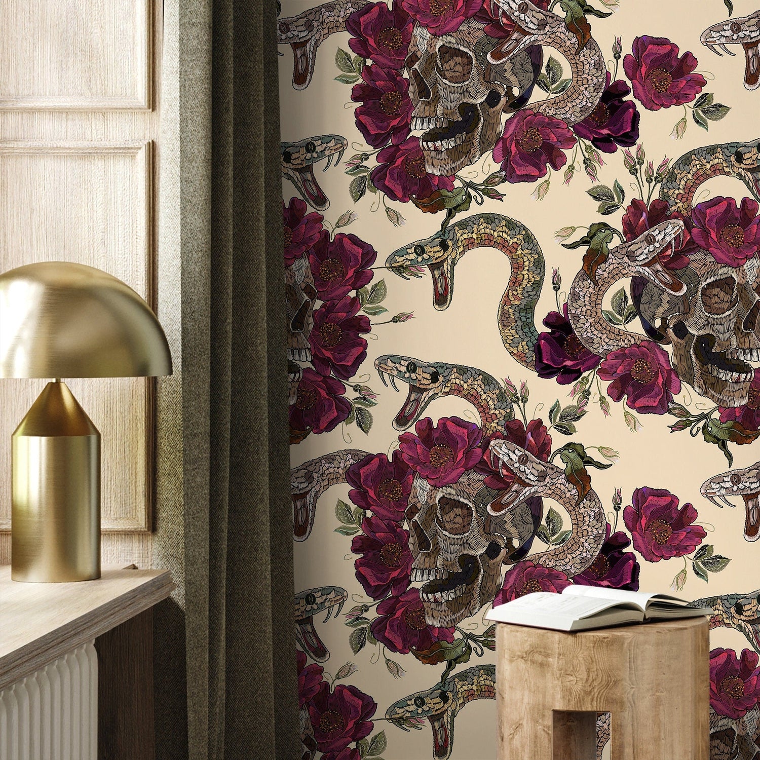 Snake and Skull Wallpaper Maximalist Wallpaper Peel and Stick and Traditional Wallpaper - D902 - WallTrend