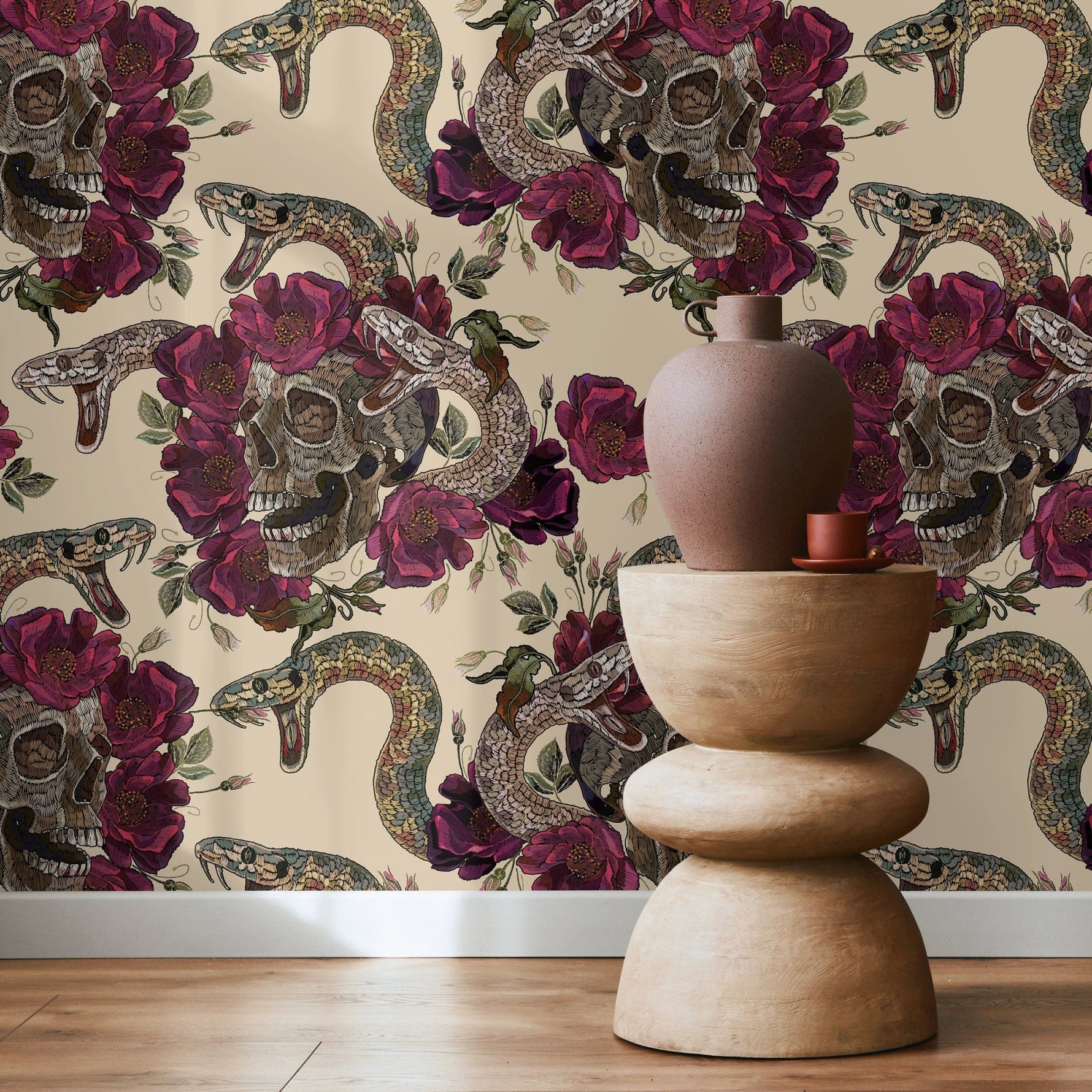 Snake and Skull Wallpaper Maximalist Wallpaper Peel and Stick and Traditional Wallpaper - D902 - WallTrend