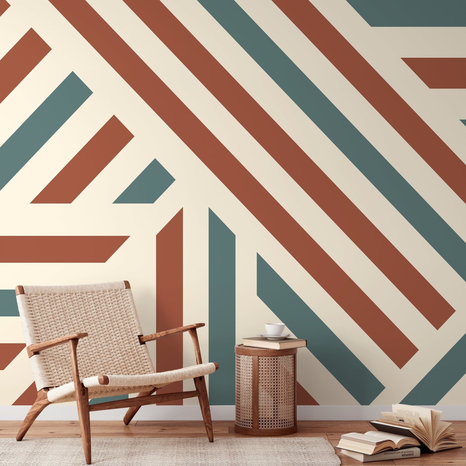 Striped Geometric Wallpaper Modern Wallpaper Peel and Stick and Traditional Wallpaper - D733 - WallTrend