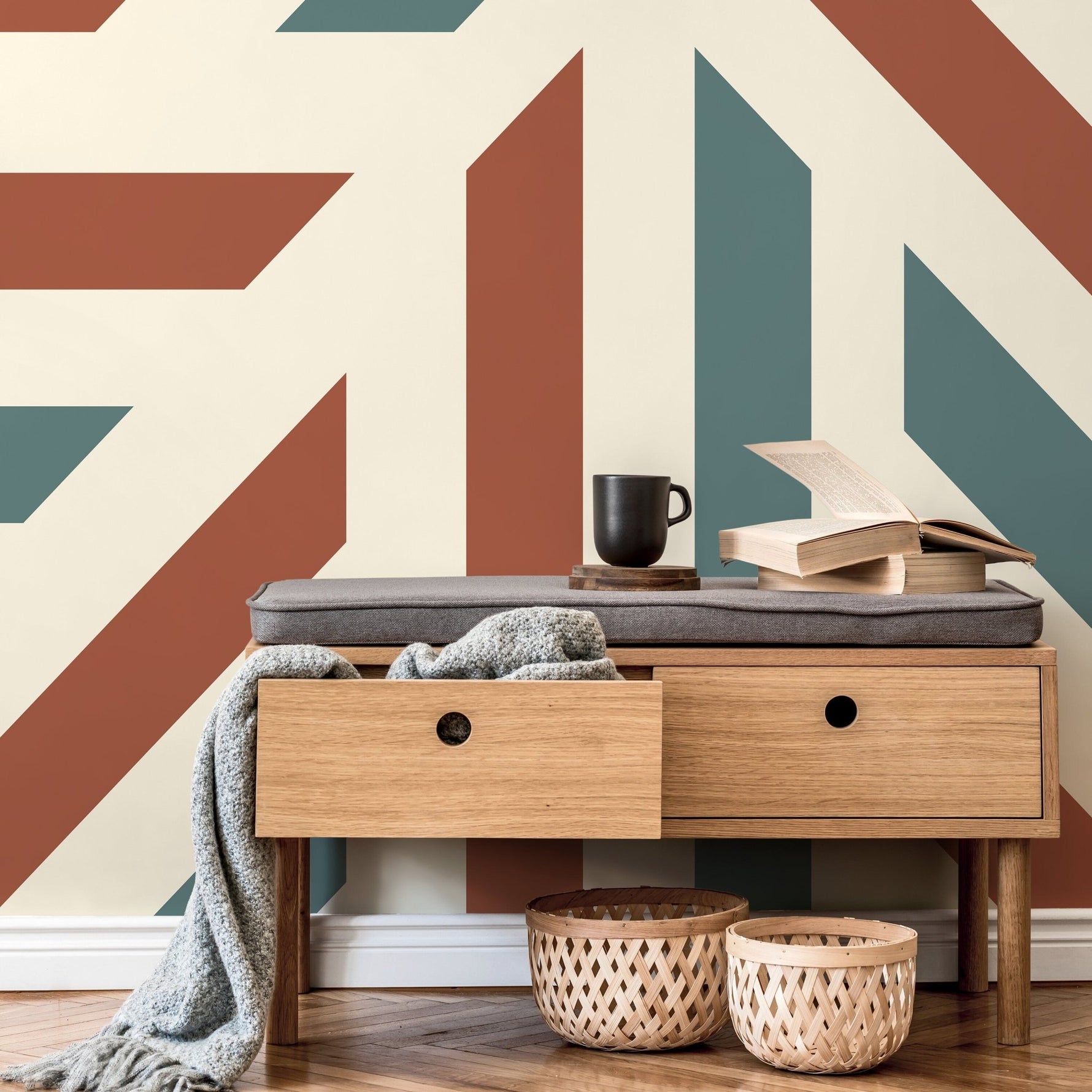Striped Geometric Wallpaper Modern Wallpaper Peel and Stick and Traditional Wallpaper - D733 - WallTrend