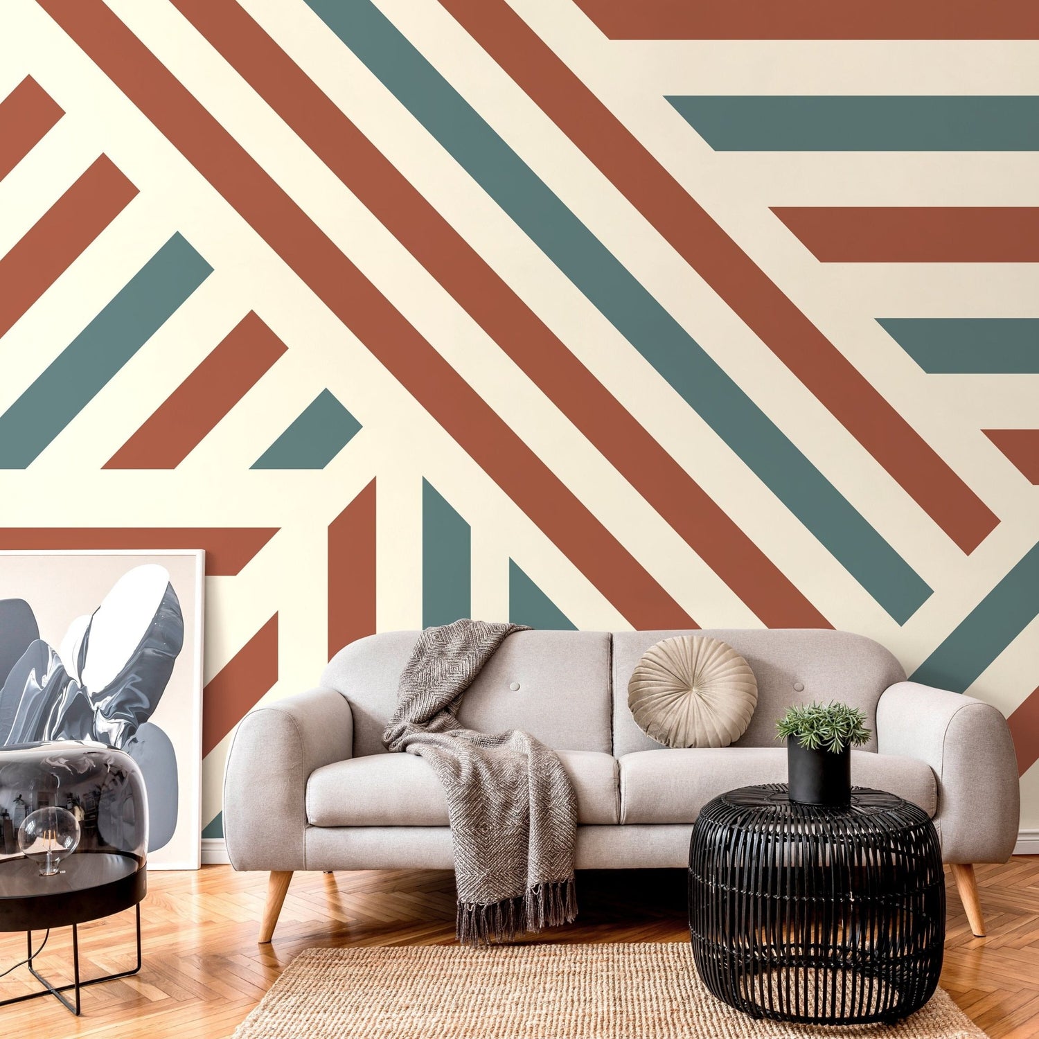 Striped Geometric Wallpaper Modern Wallpaper Peel and Stick and Traditional Wallpaper - D733 - WallTrend