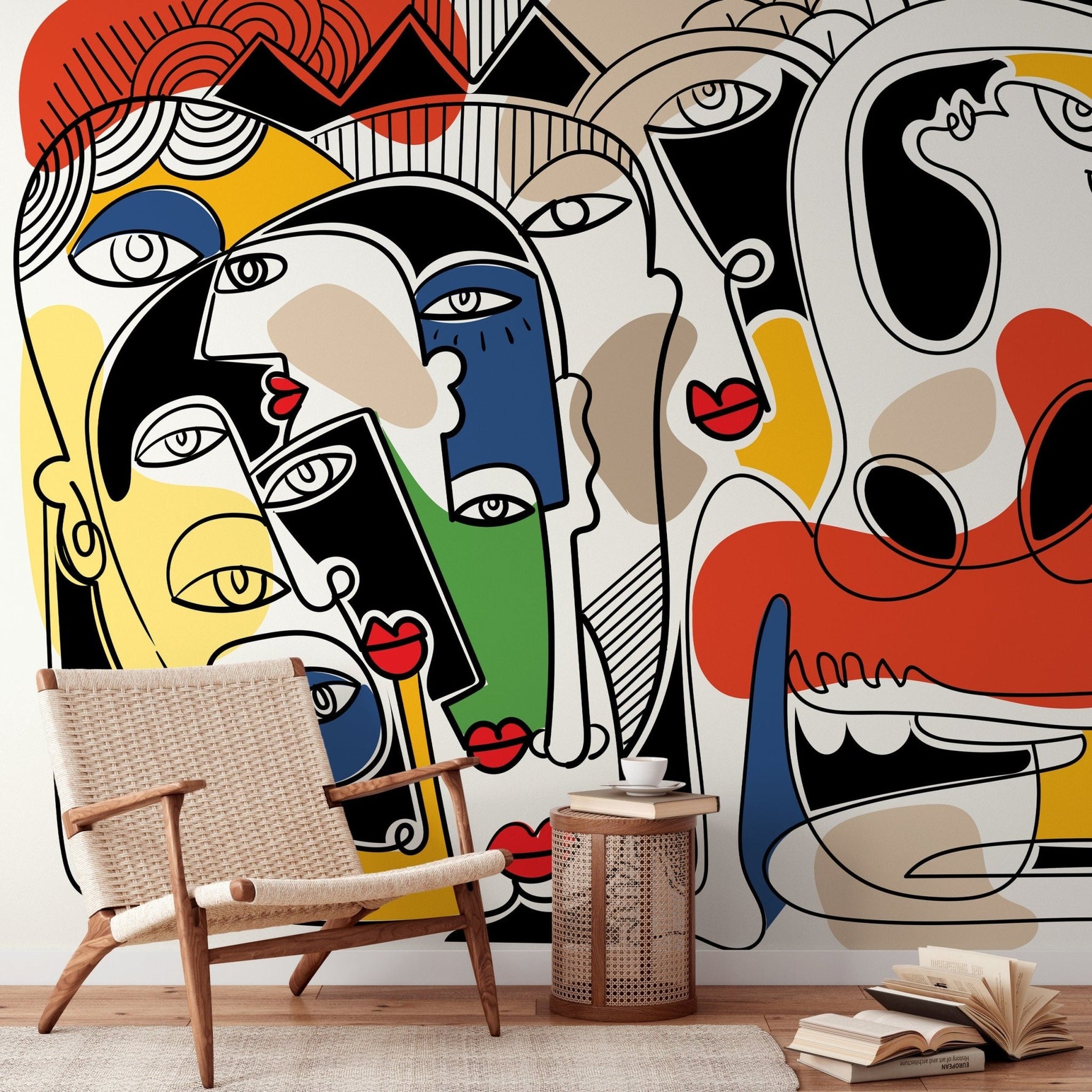Surreal Line Art Mural Abstract Wallpaper Hand Drawing Wallpaper Peel and Stick Wallpaper Home Decor - D586 - WallTrend