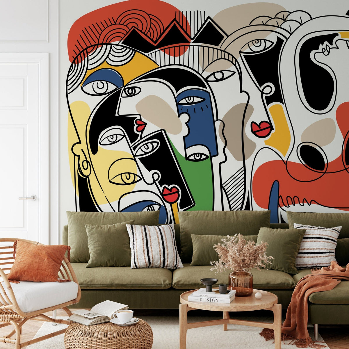 Surreal Line Art Mural Abstract Wallpaper Hand Drawing Wallpaper Peel and Stick Wallpaper Home Decor - D586 - WallTrend