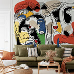 Surreal Line Art Mural Abstract Wallpaper Hand Drawing Wallpaper Peel and Stick Wallpaper Home Decor - D586 - WallTrend