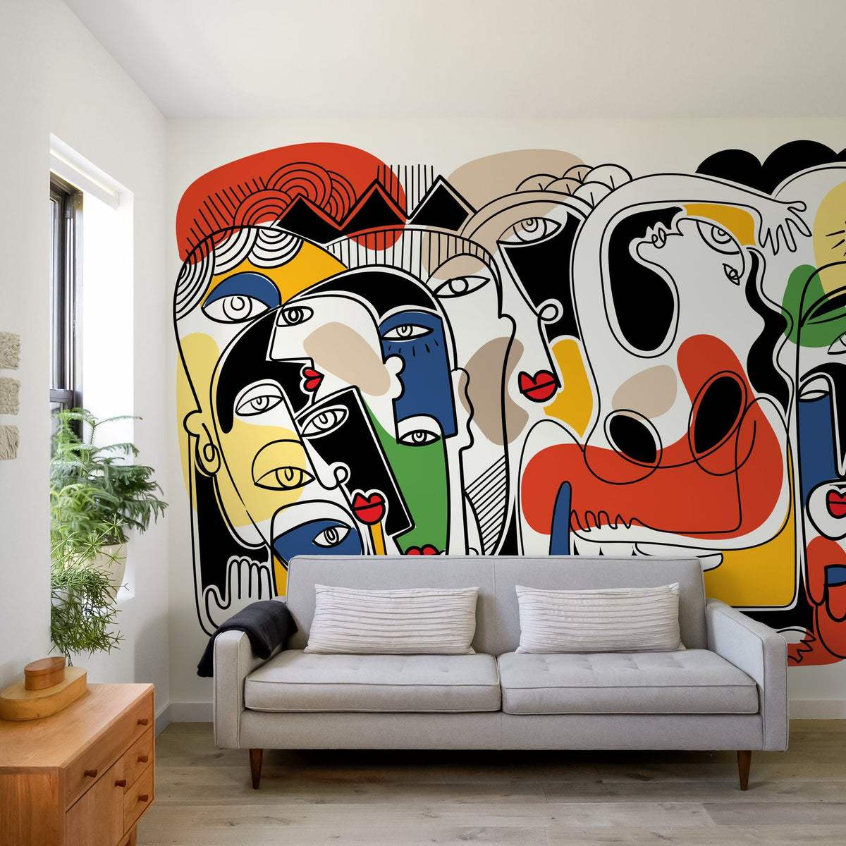 Surreal Line Art Mural Abstract Wallpaper Hand Drawing Wallpaper Peel and Stick Wallpaper Home Decor - D586 - WallTrend