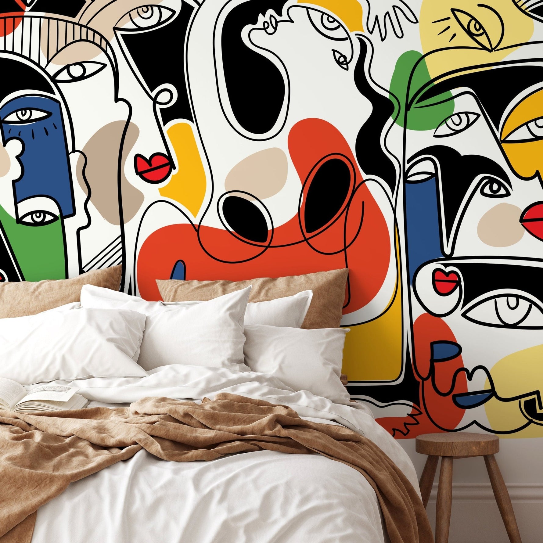 Surreal Line Art Mural Abstract Wallpaper Hand Drawing Wallpaper Peel and Stick Wallpaper Home Decor - D586 - WallTrend