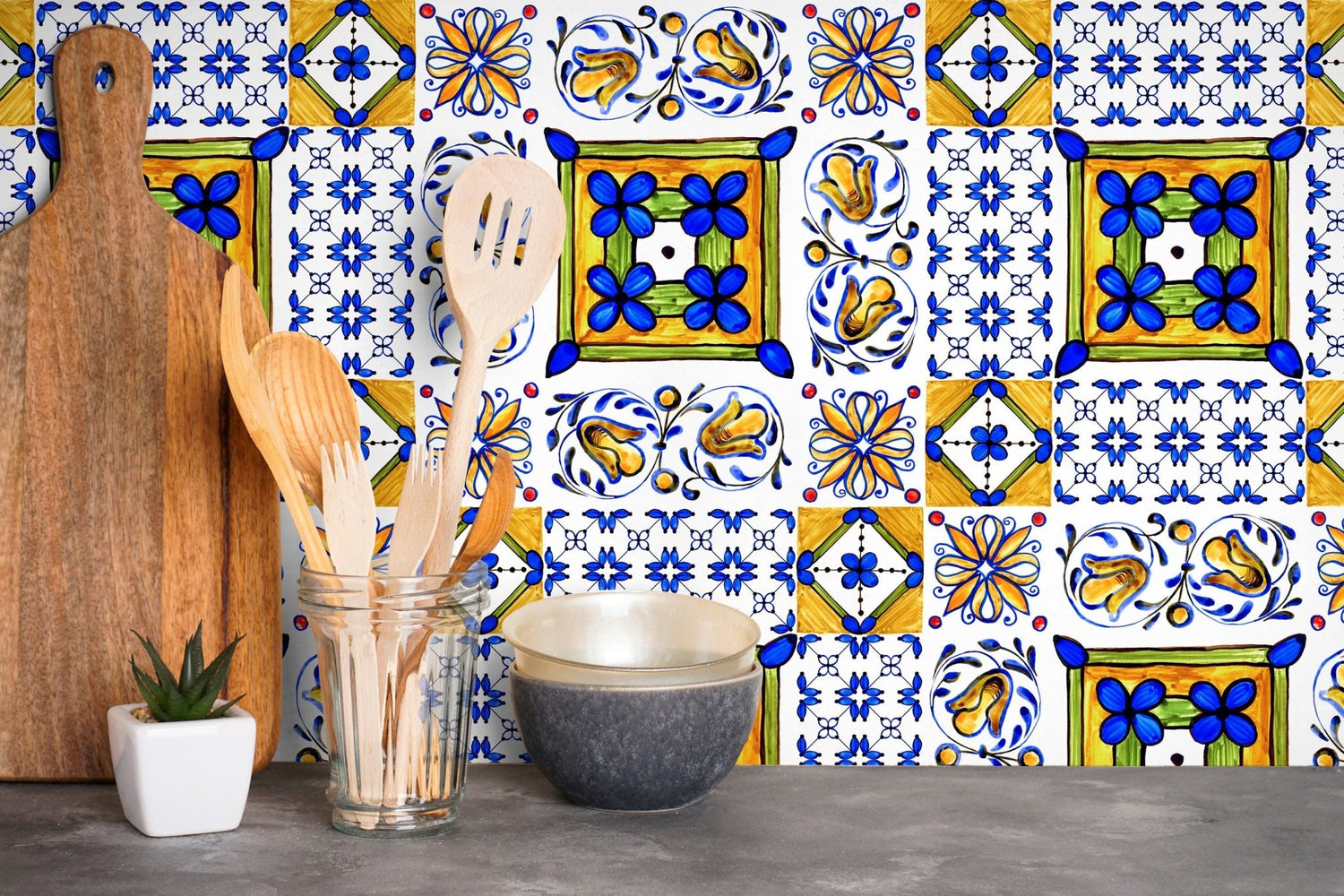 Talavera Ceramic Patchwork Wallpaper - C339 - WallTrend