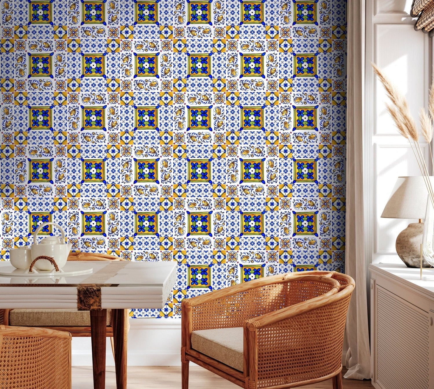 Talavera Ceramic Patchwork Wallpaper - C339 - WallTrend
