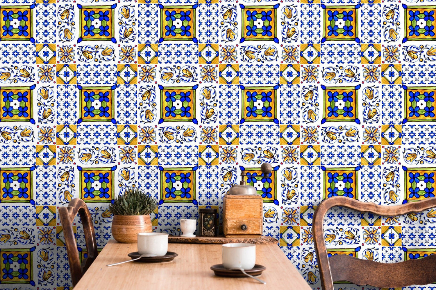 Talavera Ceramic Patchwork Wallpaper - C339 - WallTrend