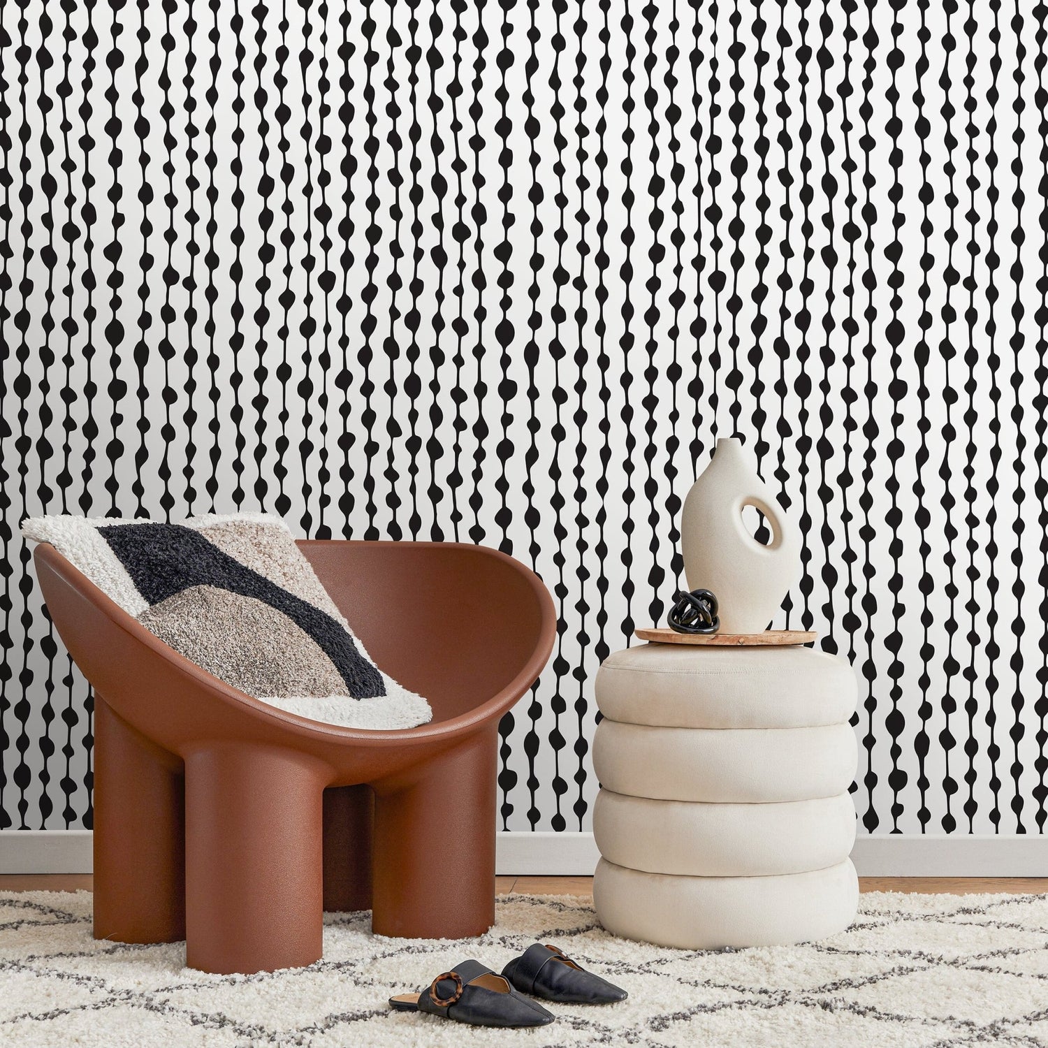 Temporary Wallpaper Peel and Stick Removable Wallpaper Abstract Dots Wall Paper Wall Mural - Black and White Wallpaper - A640 - WallTrend